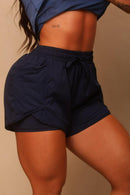 Short Duplo Com Bolso Azul Marinho Serela- Coleção Corpo Livre - Tentación Sport