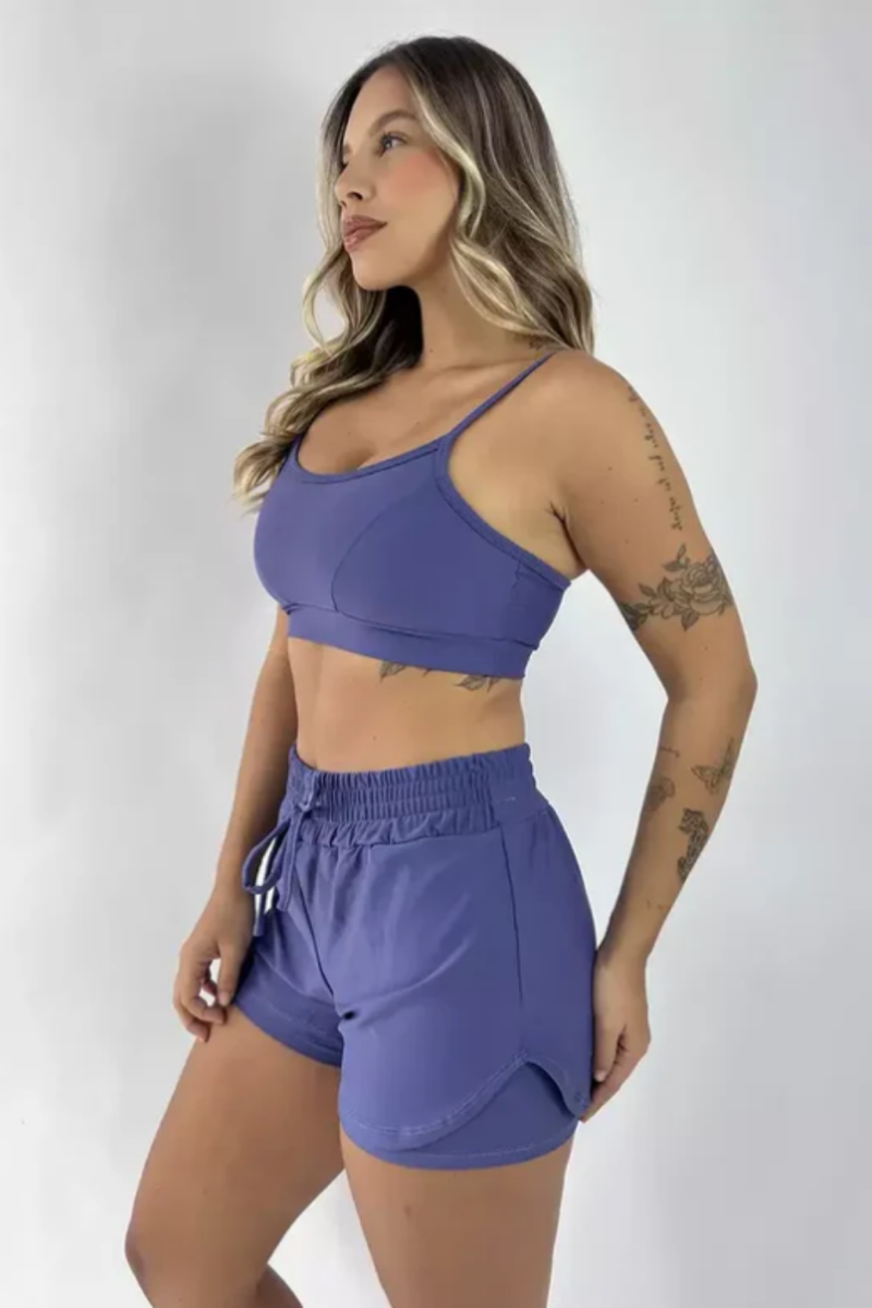 Short Elástico + Top Suplex Poliamida Roxo Serela - Coleção Corpo Livre - Audacieuse