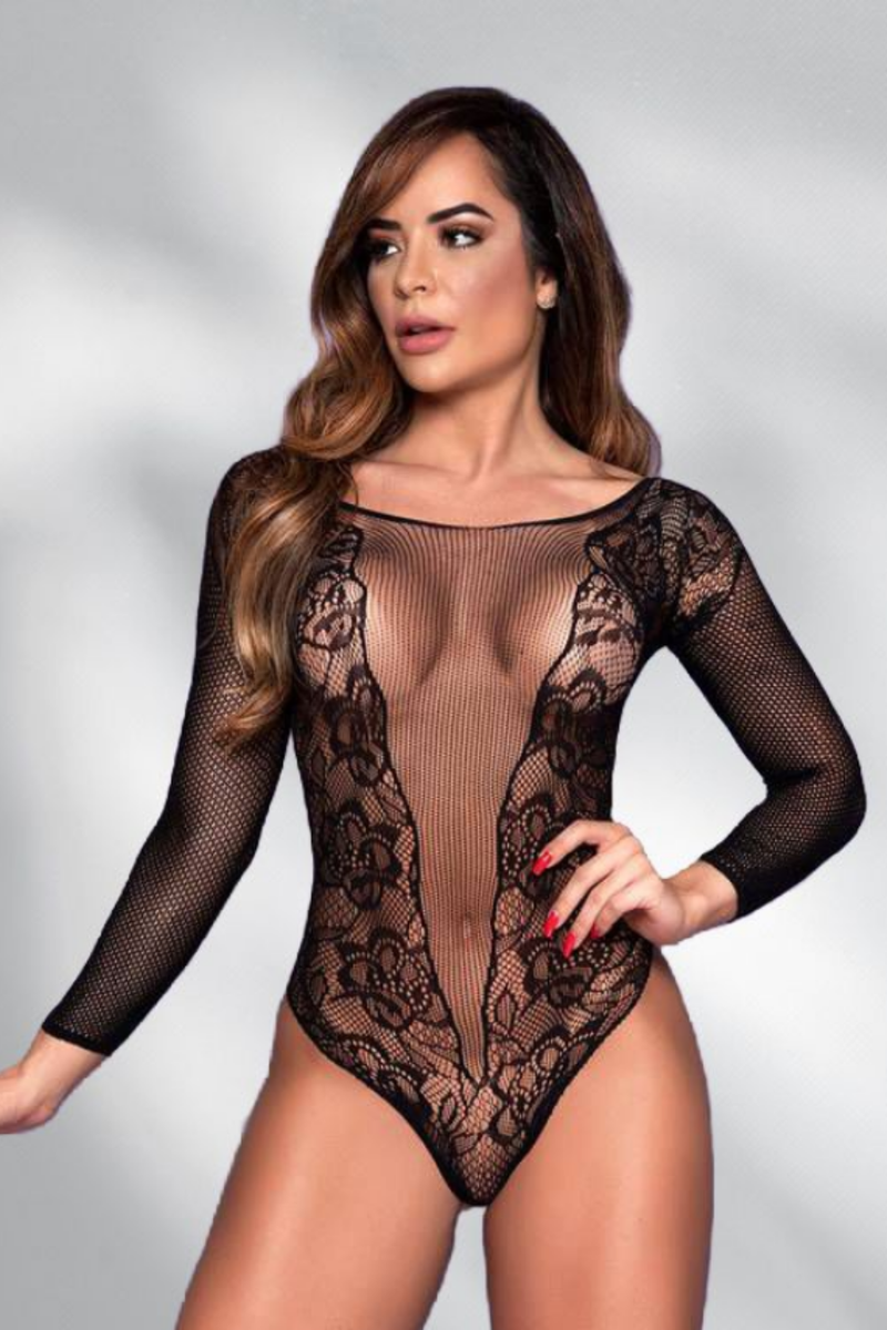 Body Manga Longa Coleção Serela - Sedução em Rede - Le Justaucorps Noir