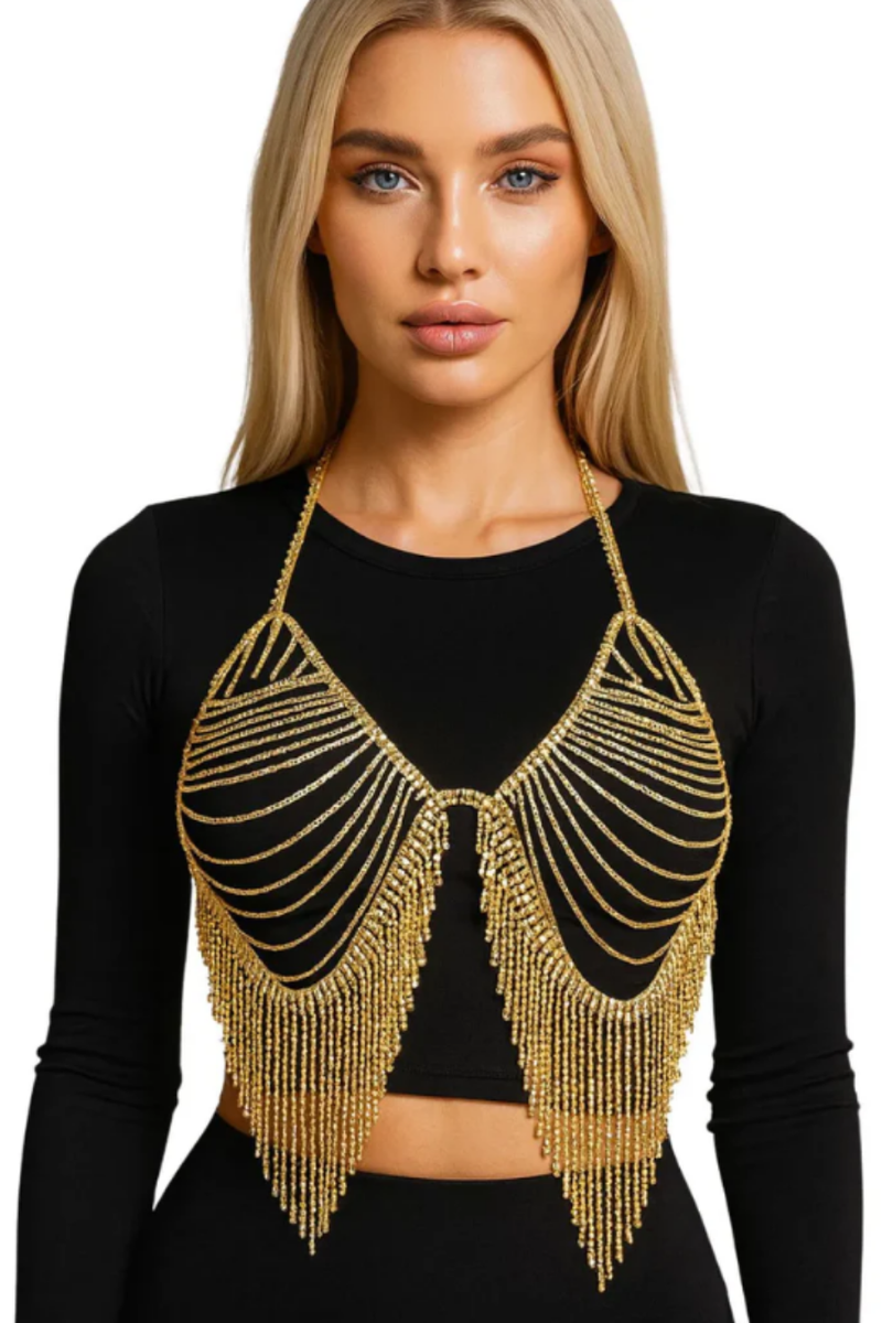 Body Chain Coleção Serela - Joia Rara - Top Cascata de Luz Gold