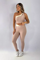 Legging Cruzada + Top Bicolor Compressão Areia e Creme Serela - Coleção Corpo Livre -  Légèreté