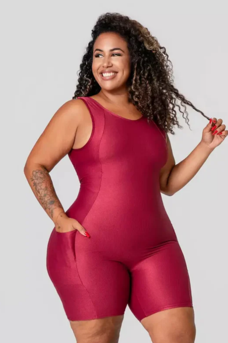 Macaquinho com Bolso Compressão Hibisco Serela - Coleção Corpo Livre - Courbes Actives