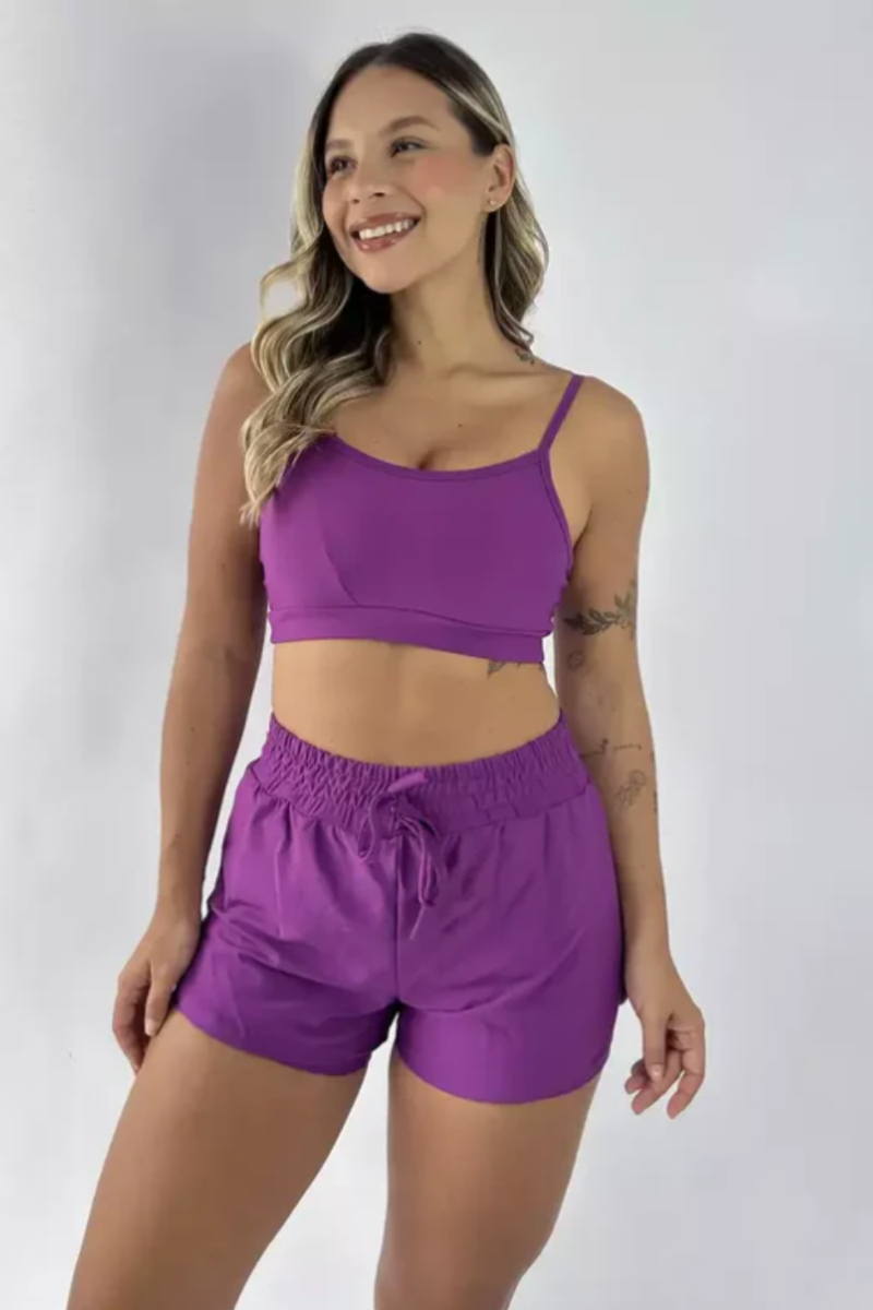 Short Elástico + Top Suplex Poliamida Ametista Serela - Coleção Corpo Livre - Audacieuse