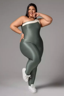 Macacão Bicolor Compressão Cinza Acqua e Off-White Serela - Coleção Corpo Livre - Silhouette