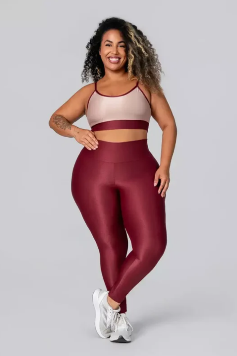 Legging Clássica + Top Kim Bicolor Compressão Marsala e Areia Serela - Coleção Corpo Livre - Magnétique