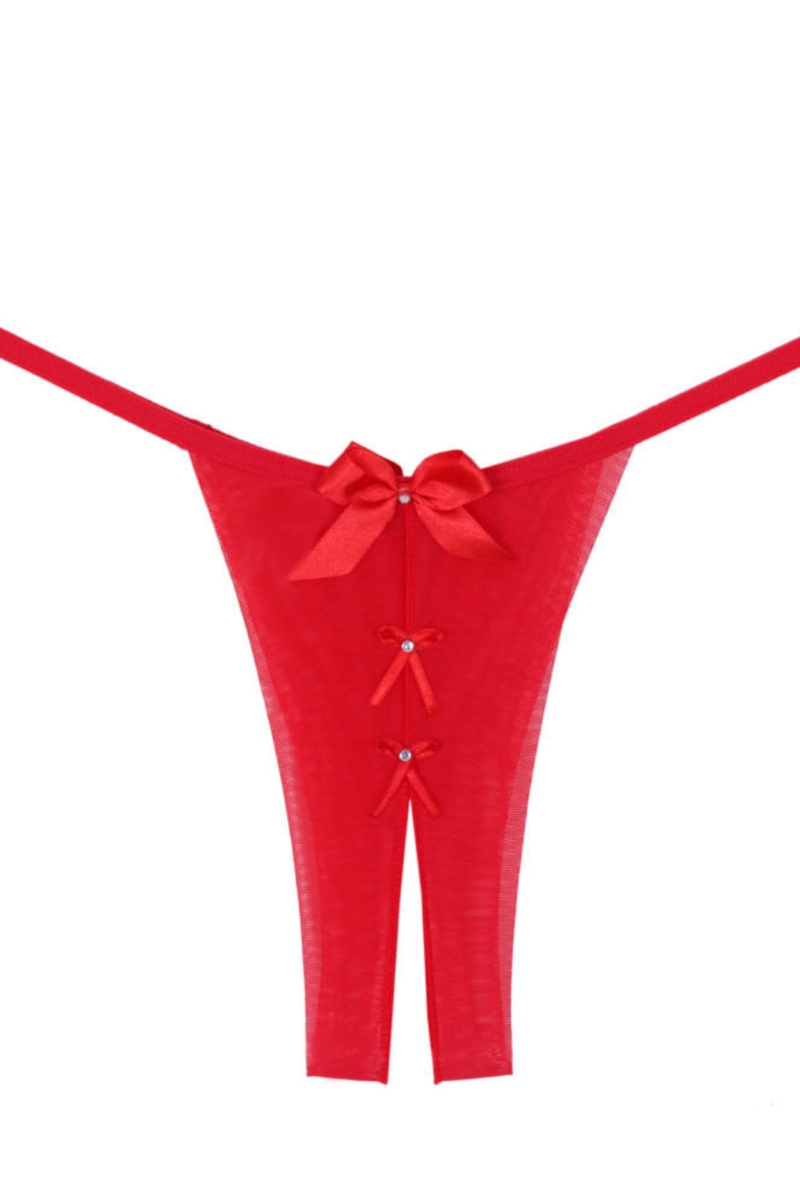 Fio Aberto em Tule Dobrado com Laços de Cetim  Vermelho