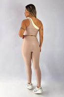 Legging Cruzada + Top Bicolor Compressão Areia e Creme Serela - Coleção Corpo Livre -  Légèreté