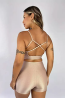 Short Cross Bolso + Top Compressão Areia Serela - Coleção Corpo Livre - Harmonie