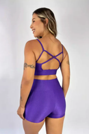 Short Cross Bolso + Top Compressão Roxo Serela - Coleção Corpo Livre - Harmonie