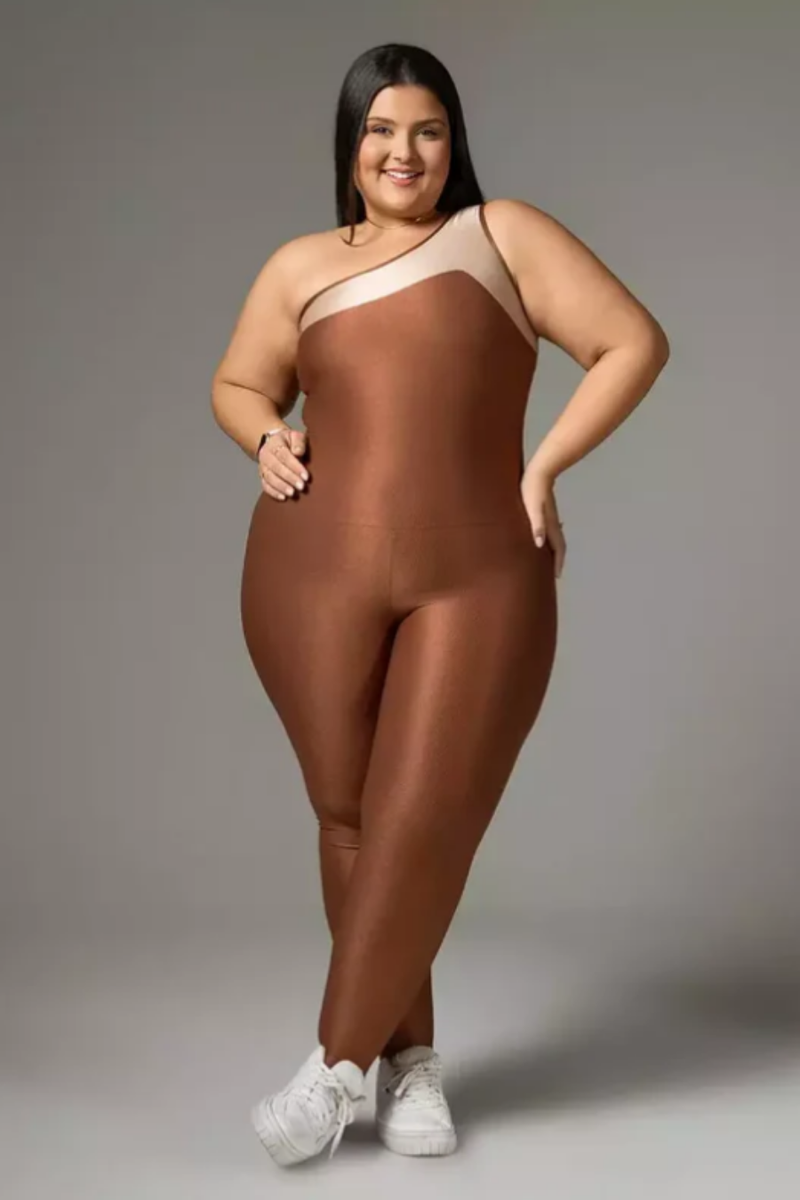 Macacão Bicolor Compressão Cinza Ferrugem e Areia Serela - Coleção Corpo Livre - Silhouette