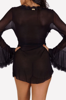 Robe de Luxo em Tule com Transparência Preto Serela Coleção - Mystère Rouge