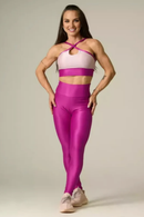 Legging Fang + Top Bicolor Compressão Fúcsia e Roxo Claro Serela - Coleção Corpo Livre - Belle Forme