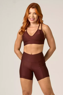 Short Recorte + Top Compressão Café Serela - Coleção Corpo Livre - Allure Sport