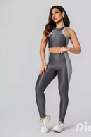 Legging Fang + Top Bicolor Compressão Grafite e Silver Candy  Serela - Coleção Corpo Livre - Sculpt