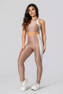 Legging Fang + Top Bicolor Compressão Champagne e Off-White Serela - Coleção Corpo Livre - Sculpt