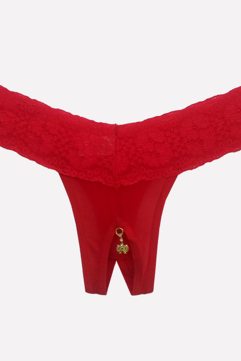 Fio Aberto em Tule Renda e Biju Vermelho