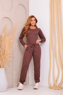 Pijama Longo em Lanzinha Marrom Aero Look - Serela