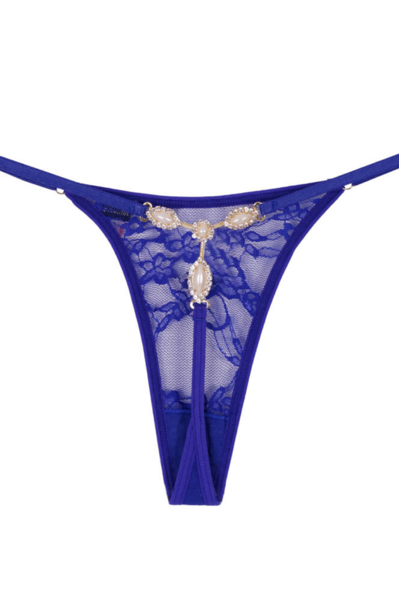 Fio em Renda com Biju Luxo e Alças Reguláveis  Azul Bic