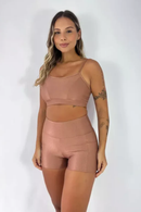 Short Cross Bolso + Top Compressão Chocolate Serela - Coleção Corpo Livre - Provocante Sport