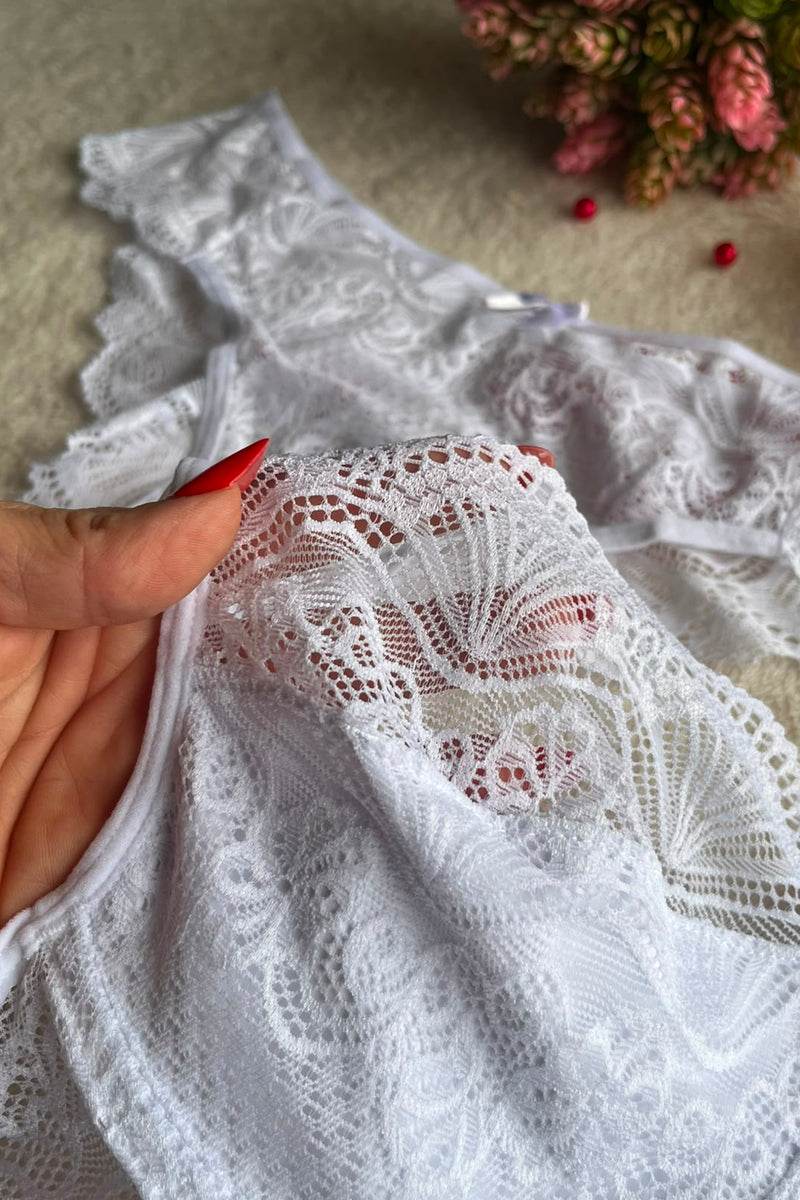 Conjunto Sem Bojo Renda Branco Serela Coleção - Sem Pudor - Fleur de Passion (Cópia)