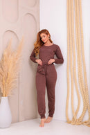 Pijama Longo em Lanzinha Marrom Aero Look - Serela