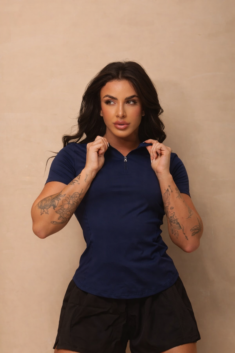 Camiseta Feminina Slim Fit Azul Marinho Serela - Coleção Corpo Livre - Féline Active