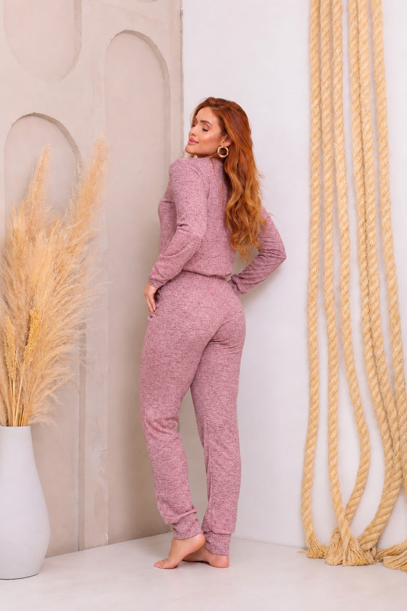 Pijama Longo em Lanzinha Rosa Aero Look - Serela