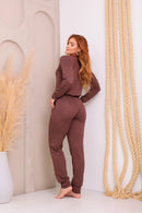 Pijama Longo em Lanzinha Marrom Aero Look - Serela