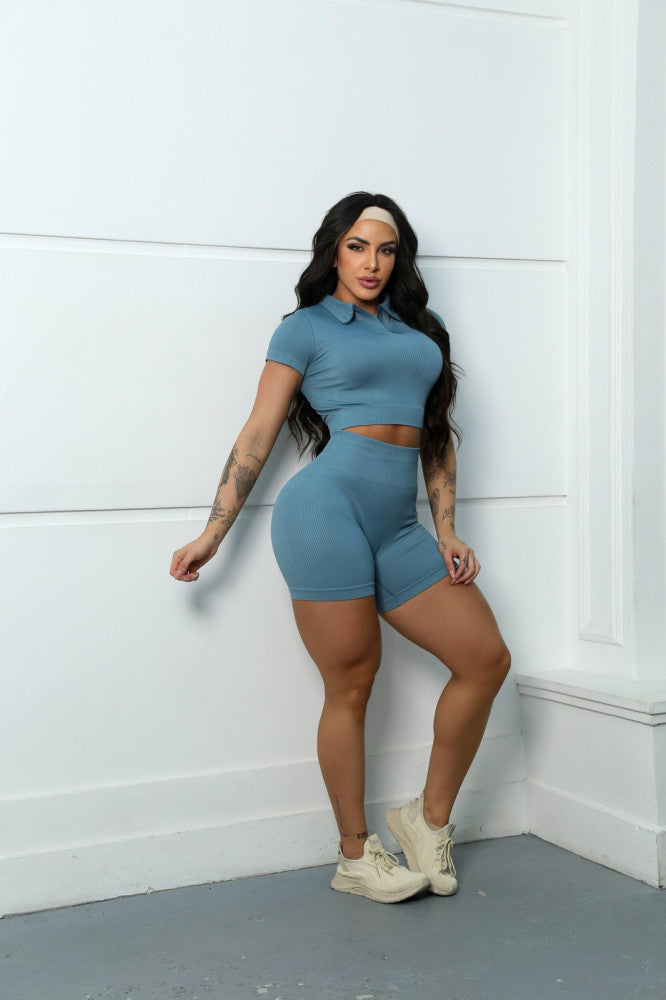 Short + Top  Serela Azul - Coleção Corpo Livre - Ligne Pure