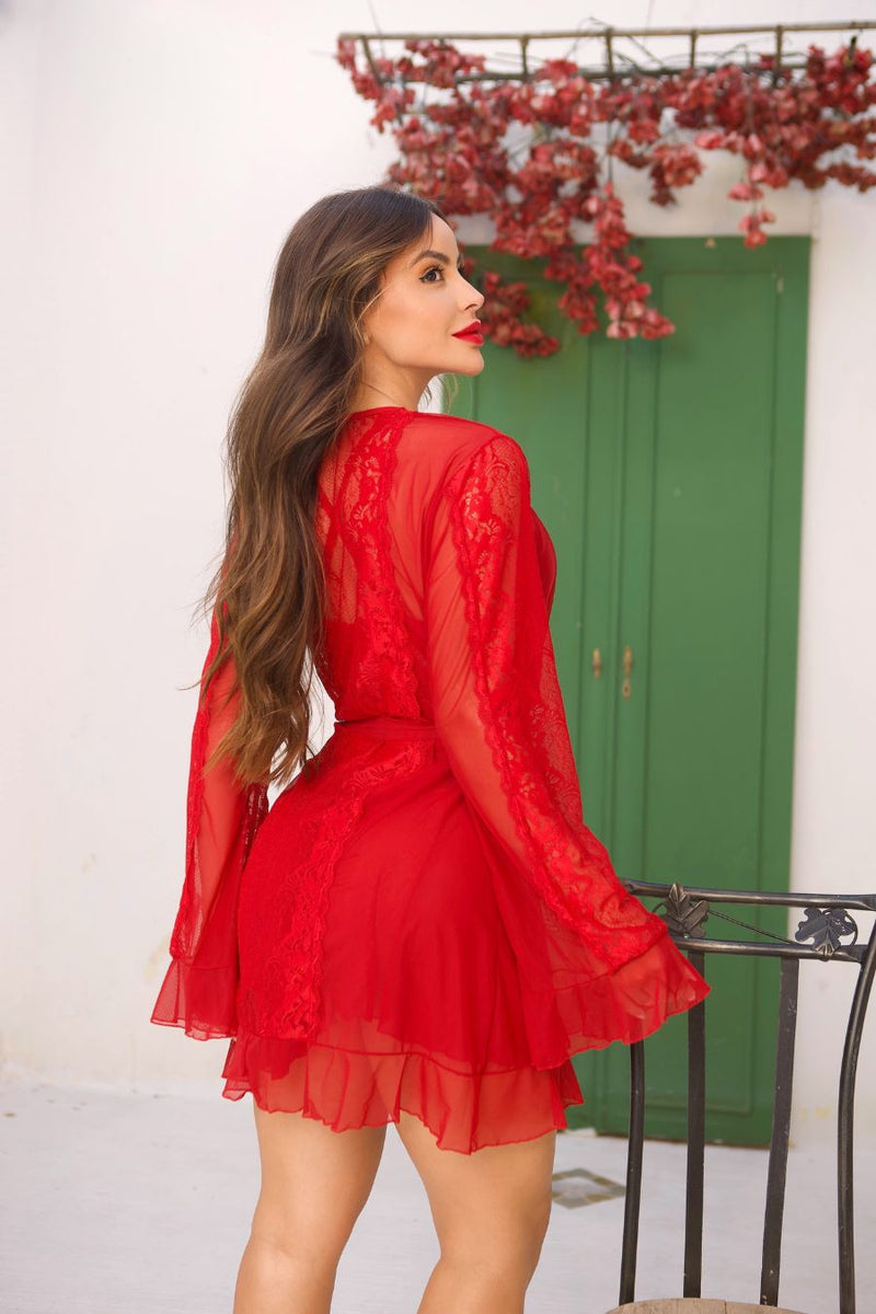Robe Tule e Renda Serela Coleção - Noites Quentes - Lever Red