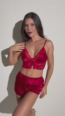 Short Dool Cetim Renda Vermelho Serela Coleção - Lounge - Nuit de Désir